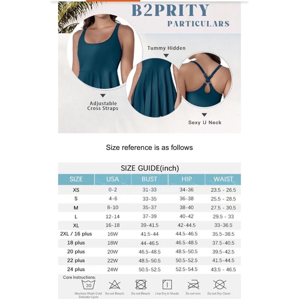 NWT B2PRITY One Piece Swimdress Swimsuit for Women Tummy Control Wrap Size M - Picture 11 of 12
